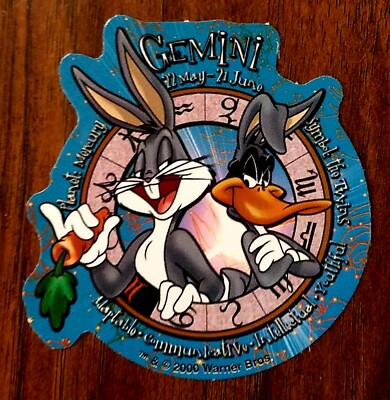 Looney Tunes Bugs Bunny Daffy Duck Gemini Sticker Zodiac Astrology Horoscope Vtg