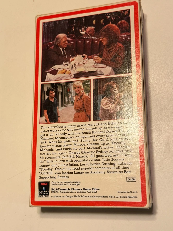 Vintage 1984 TOOTSIE Dustin Hoffman RCA Original FULL BOX VHS Cassette Tape NICE Foto 4 de 4