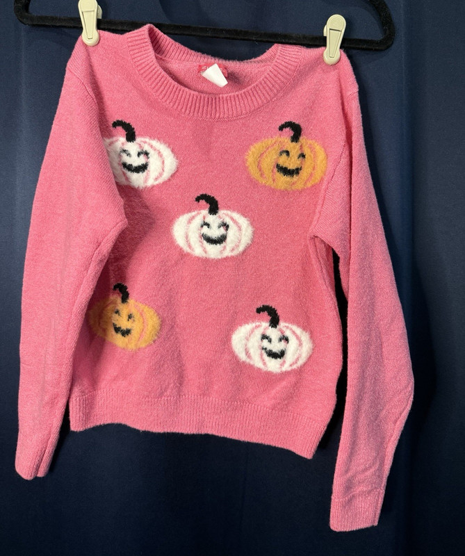 Zunie Girls Pink Halloween Knit Crewneck Pullover Sweater Long Sleeve L 10/12