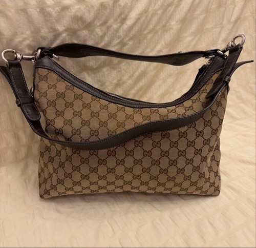 Gucci Shoulder Handbag Canvas Leather Beige Brown Women's From Japan Authentic