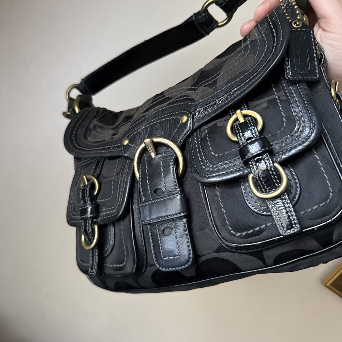 Coach Legacy Hobo Signature Black Garcia Satchel Shoulder Bag Y2K 