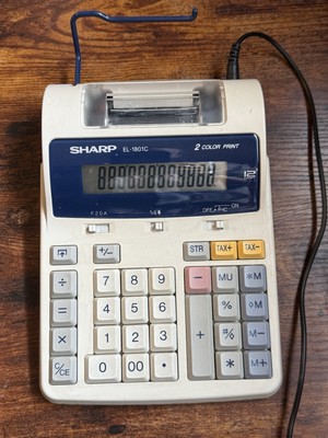 Sharp EL-1801C Portable 12-Digit 2-Color Printer Calculator Battery Cord Power