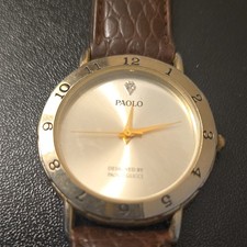 Paolo Gucci Gold Analog Quartz Dress Watch Brown Leather Strap Round Dial