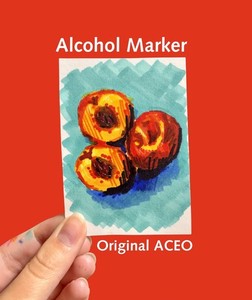 ACEO Original Alcohol Marker Fruits- Peaches (1/3)