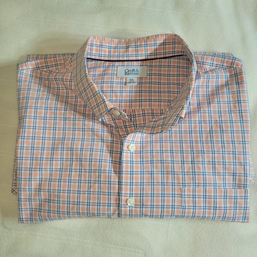 Camicia uomo Croft & Barrow casual con bottoni manica corta XXL cotone corallo/blu - Foto 2 di 12