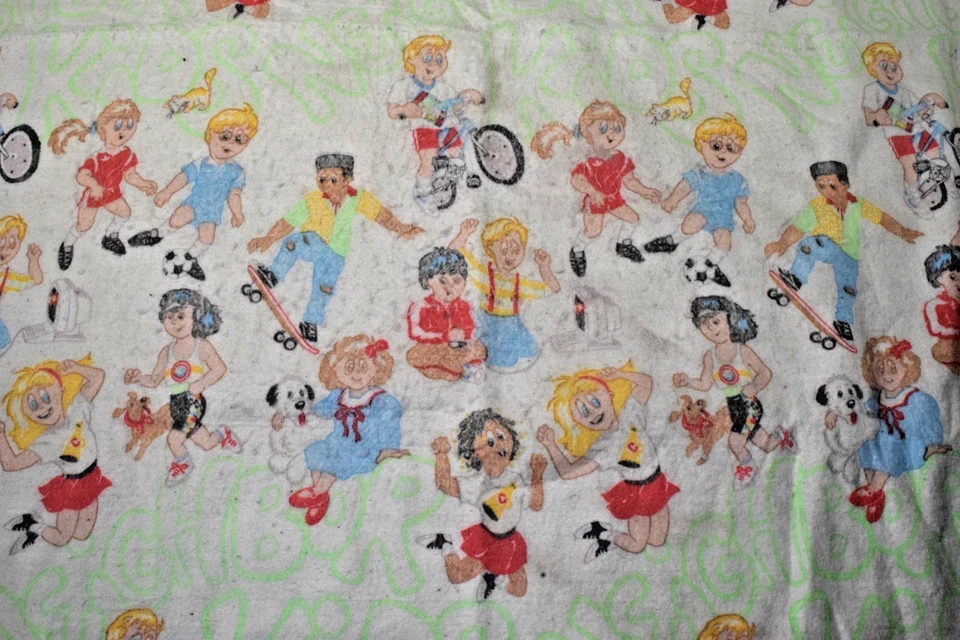 Vintage Blanket Twin Size 80s Neighbor Kids Playing Sports Acrylic Made USA - Image 3 of 4