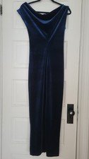 ZARA Dress Womens XS Navy Blue Velvet One Shoulder Draped Maxi Evening Formal