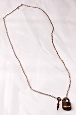 Vintage Emmons Chain Necklace Lock Key Pendant Gold Tone Steampunk 13" Long