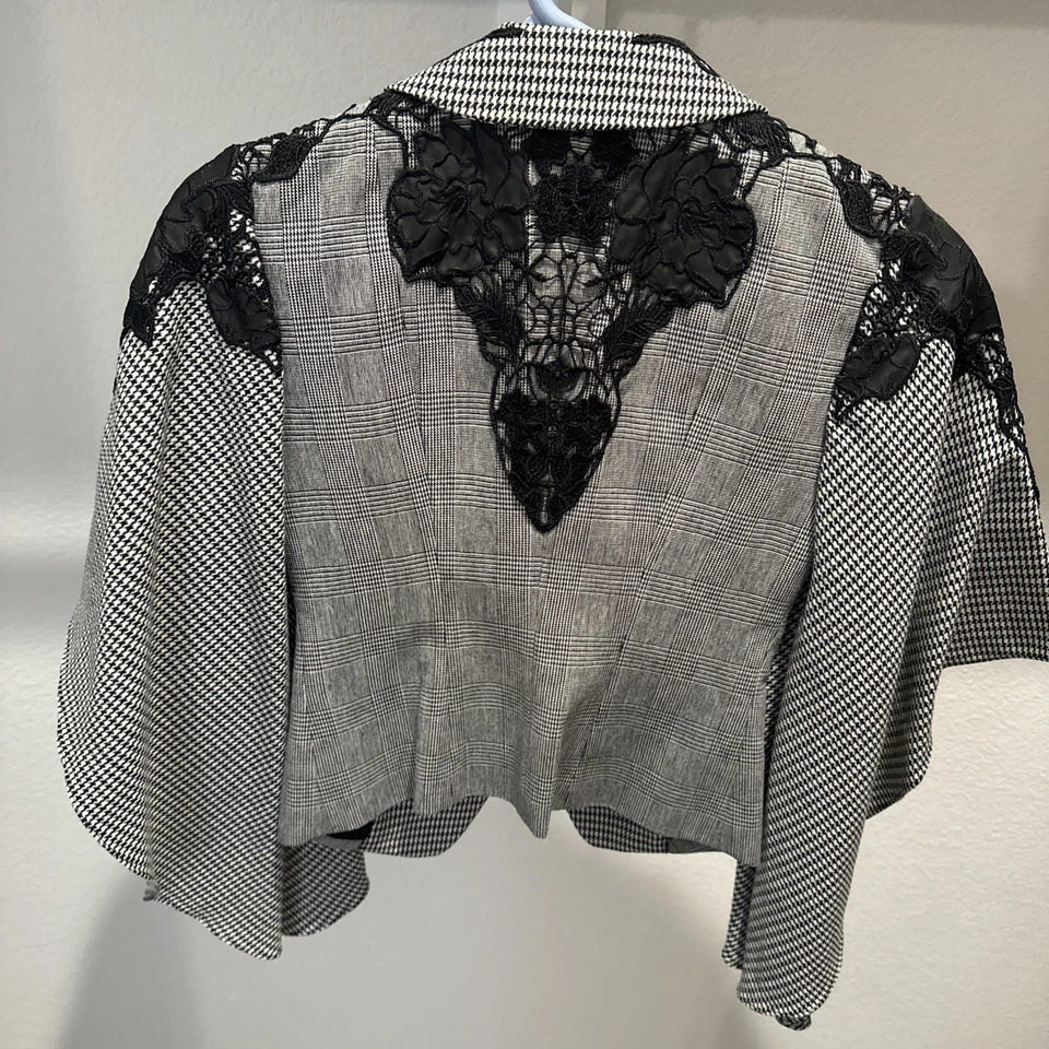 Bebe Drita Houndstooth кружева Blazer размер 00 черный и серый новый с Ярлыками $229 розничной - Изображение 2 из 4