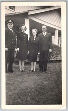 Vtg B W Snapshot Family Group WW2 Navy Officer Uniform Women Suit Home 1940s