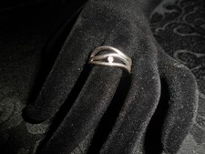 .925 Sterling Silver  Cubic Zirconia Wavy Triple Split Band Ring Size 7.25