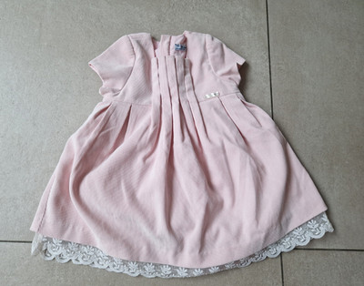 Mayoral Mädchen Kleid Gr. 80 rosa/weiß Cord A-Linie Kurzarm Spitze Falten RV