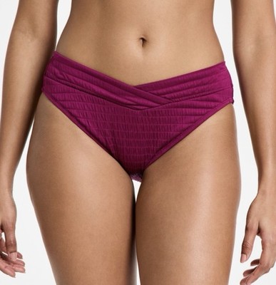 Bar III Women's Pucker up V-Waist High-Leg Bikini Bottoms, Plumberry, Small