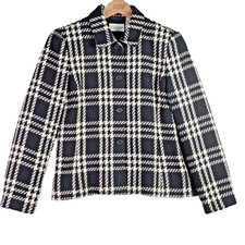 Villager Liz Claiborne Womens Blazer 8 Black White Plaid Vintage 90s