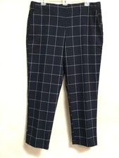 Liz Claiborne Women Size 10 Pull-on Ankle Pants Elastic Waist Navy White Check