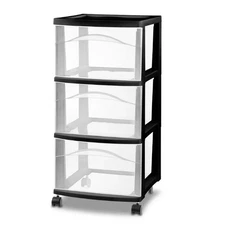 Brightroom 3-Drawer Medium Cart Black Plastic w/ Casters No Assembly