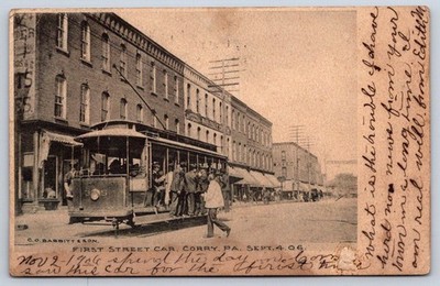 Antique Pennsylvania Postcard CORRY First Street Car 1906 RPPC