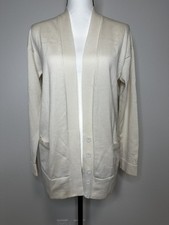 Authentic HERMES Long cashmere  cardigan size 34 H logo cream color