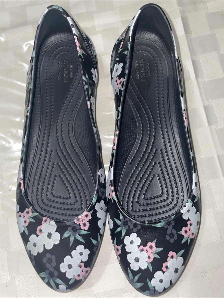 Crocs Kadee Shoes Womens Size 10 Black Floral Print Slip On Laura