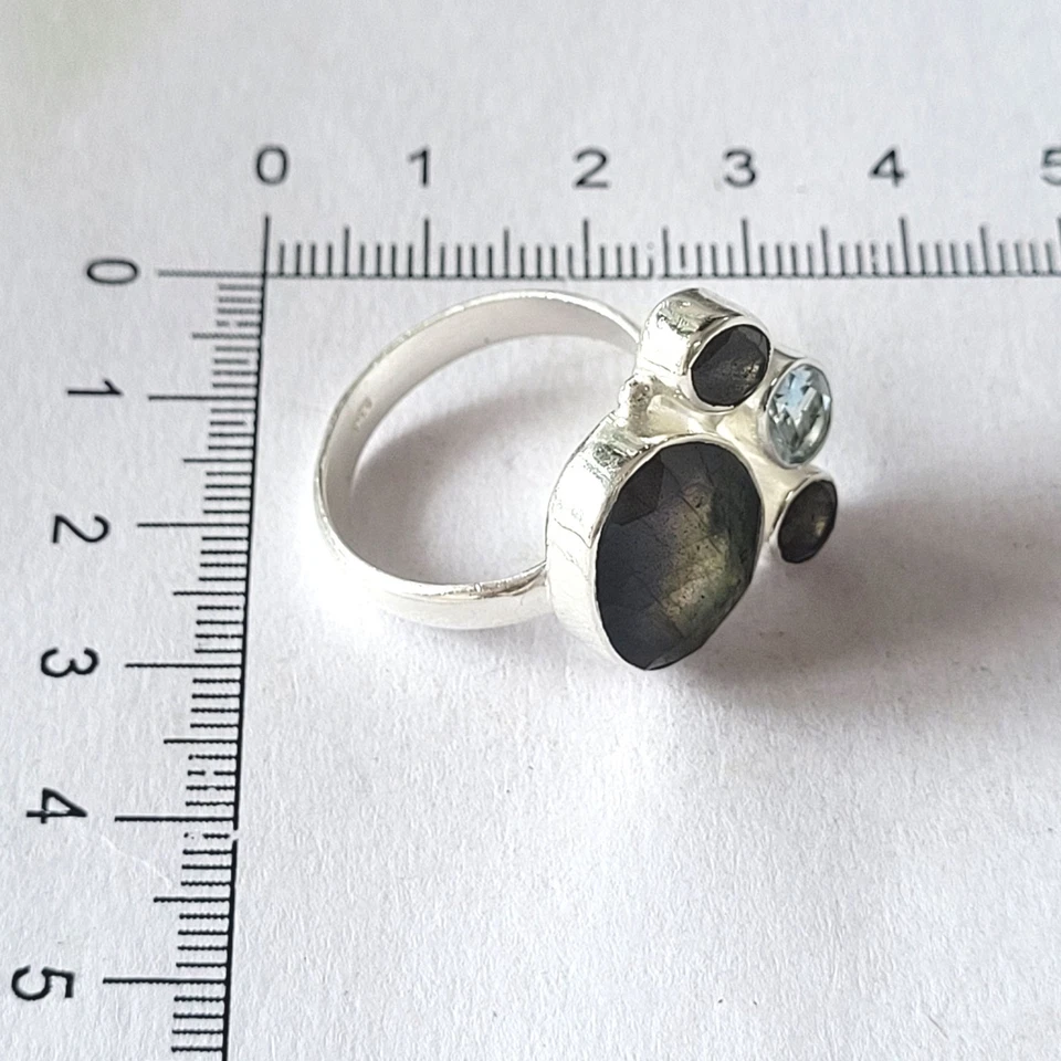 Natural Labradorite Blue Fire Ring 925 Sterling Silver Flower Shaped Jewelry - Image 4 of 4