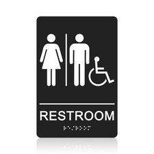 T R ADA Braille Unisex Bathroom Signs, Restroom Signs - 1 Pack - 9 x 6 Inches...