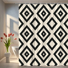 Black and White Geometric Shower Curtain for Modern Bathroom Decor