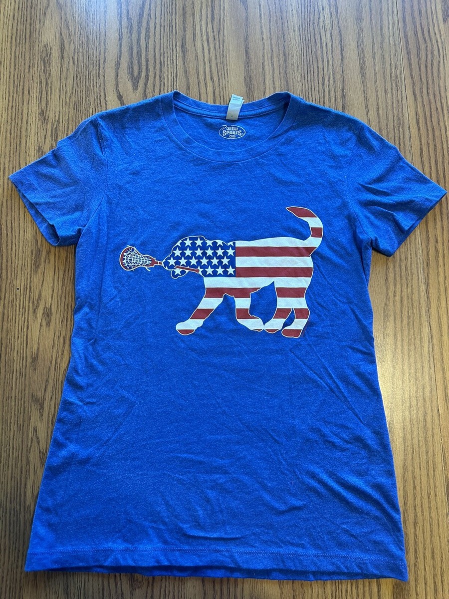 NWOT! Chalk Talk Sports Red White Blue Lacrosse Dog T-Shirt woman Medium  Soft