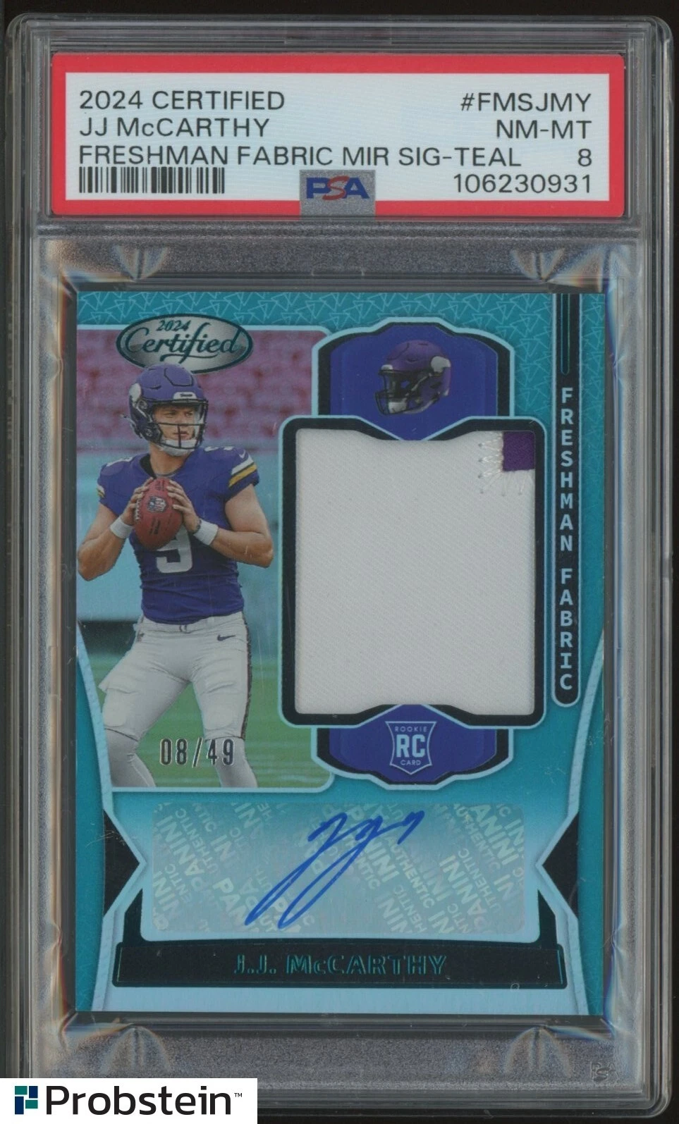 JJ McCarthy Panini Certified Freshman Fabric Mirror Signatures #FMSJMY Teal