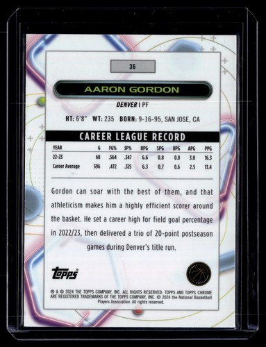 2023 Topps Cosmic Chrome Aaron Gordon #36 Green Space Dust Refractors /75 - Picture 2 of 2