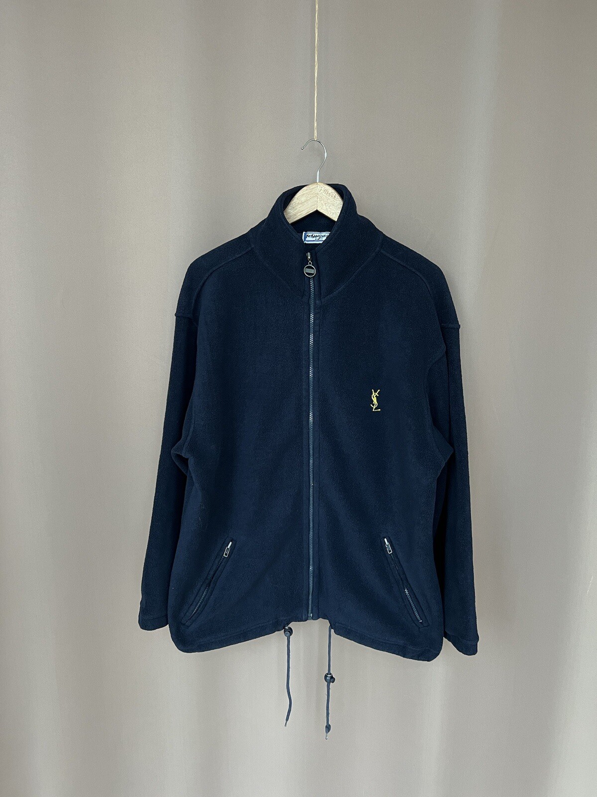 Yves Saint Laurent Giacca Pile Uomo Taglia M L YSL Maglione Vintage Blu Navy