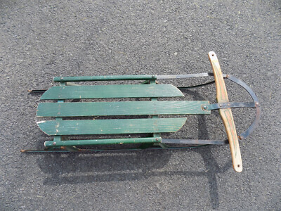 Vtg American Acme Co. Monoplane Sled 445 Winter Green Wooden 44'' Made In USA HTF