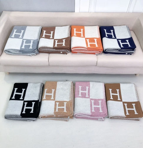 135X175CM Letter H Shawl Cashmere Blanket Orange Warm Throw Sofa Plaid Xmas Gift - Picture 6 of 41