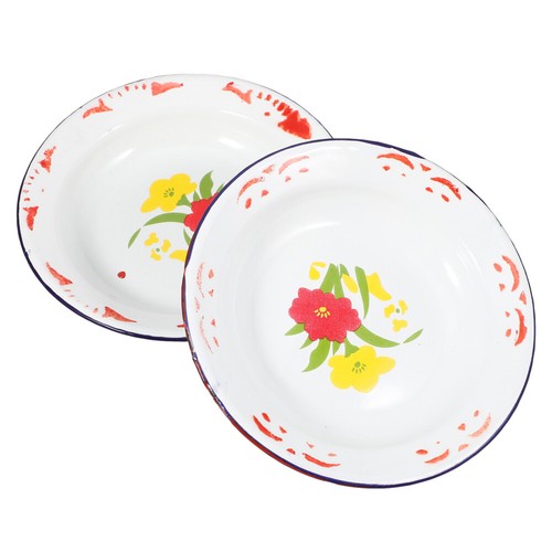 2pcs Enamelware Dinner Plates Metal Enamel Dish Camping Enamel Serving Tray - Picture 5 of 12