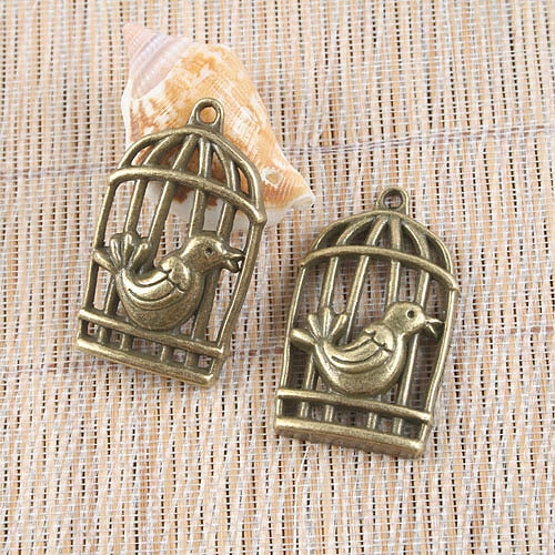 5pcs antiqued bronze bird and bird cage pendant H0006 - Image 1 of 1