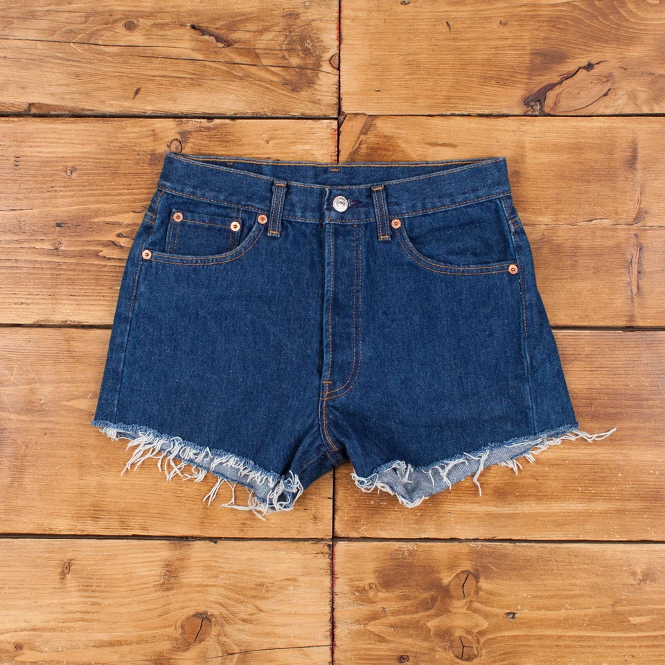 Vintage Levi's Denim Shorts 28 Levis 501 Raw Hem USA Made 90s Womens Dark Wash