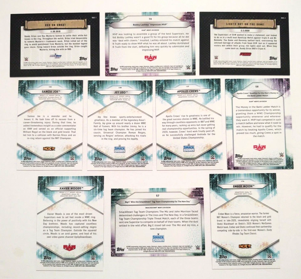 Wrestling Card Lot Bobby Lashley 2021 Topps WWE 74 Apollo Crews 137 Triple H - Image 2 of 4