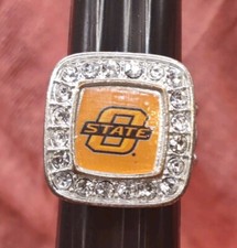 Silver Tone OU Oklahoma University State Square Rhinestone Stretch Elastic Ring