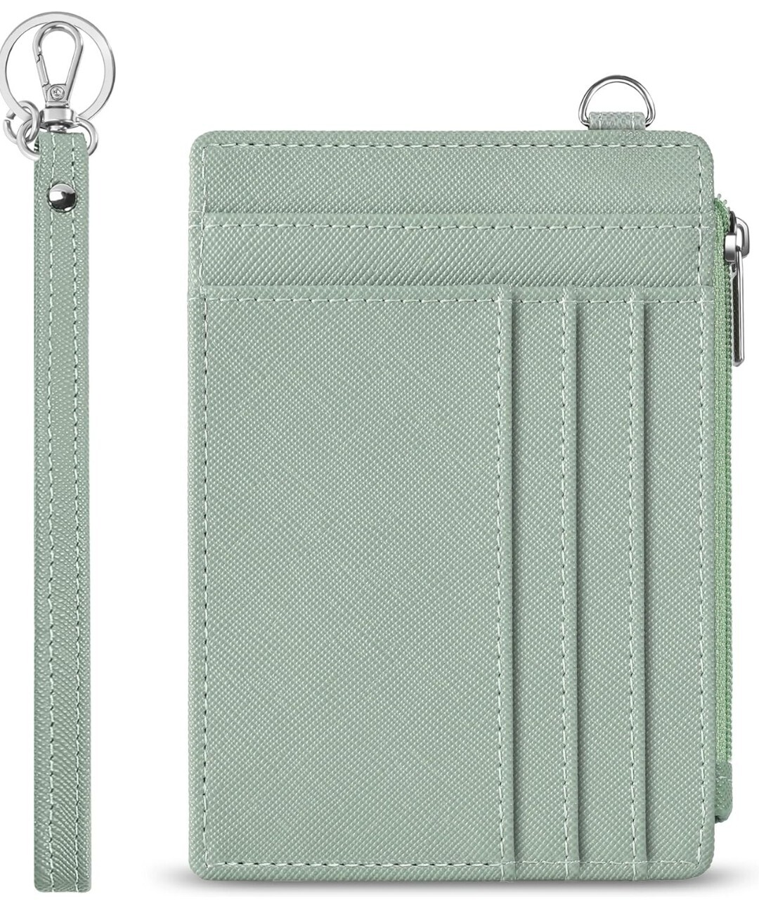 Slim RFID Leather Wristlet Wallet for Women in Light Green-image