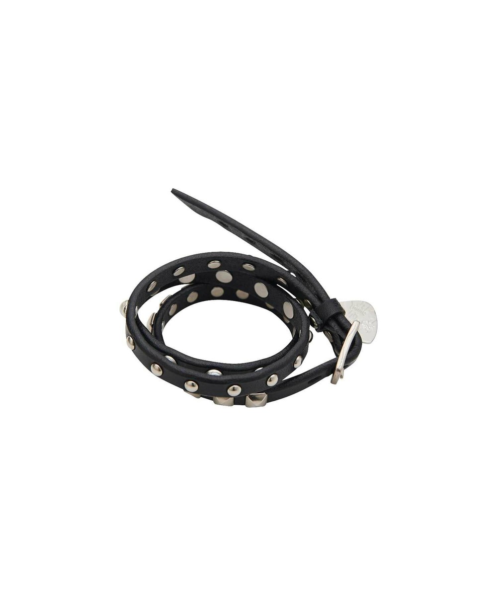 HYSTERIC GLAMOUR Guitar Pick Leather Bracelet Black Triple Roll