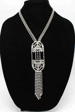 New Lesli Dale Silver Crystal Rhinestone Statement Necklace #N2592