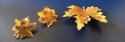 Vintage Enamel Maple Leaf Brooch& Clip On Earrings Set Goldtone  — photo 3