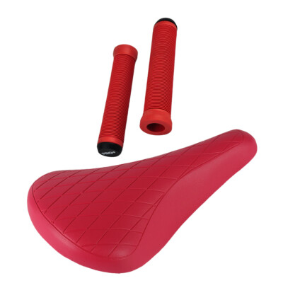 PRO+ Pink BMX Vinyl & Bright Red OD Flangeless Grips BMX BIKE