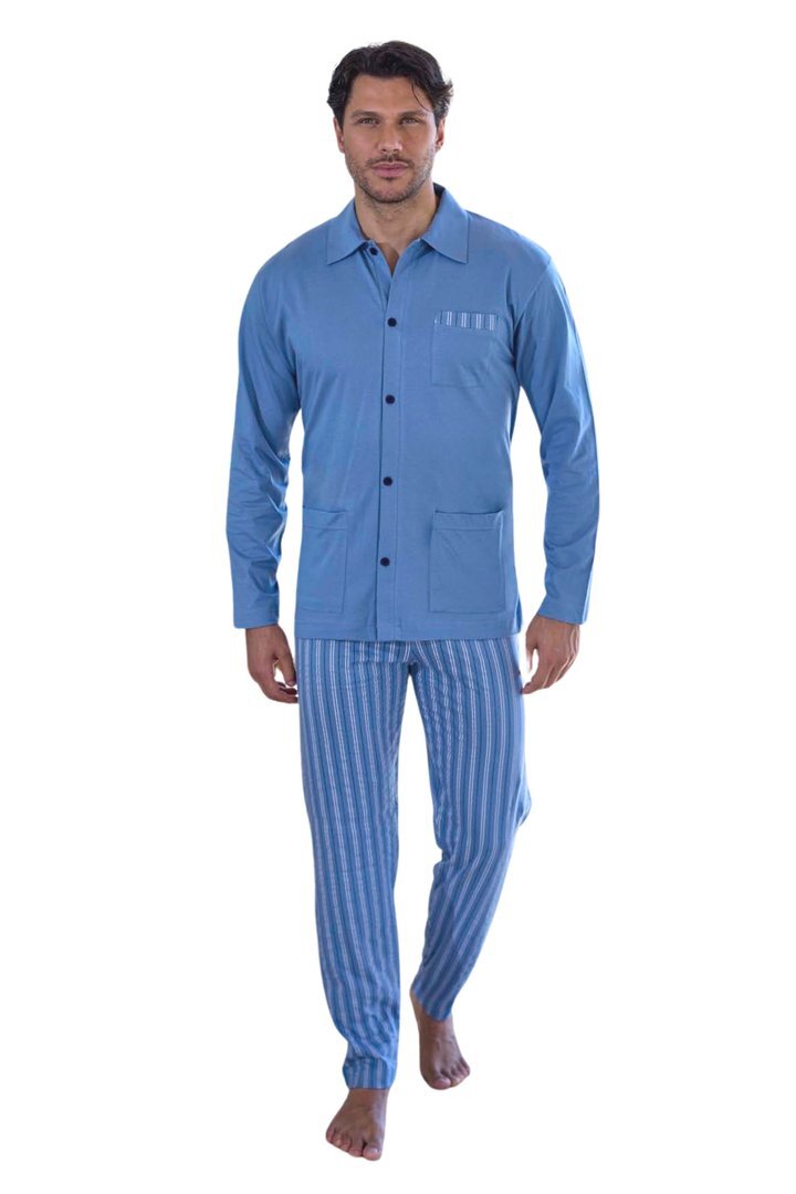 Pigiama uomo aperto modello camicia con colletto manica lunga