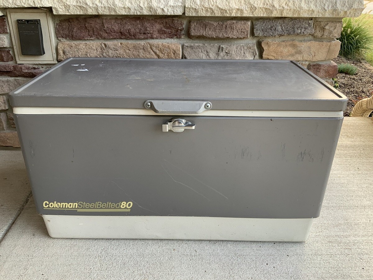 Vintage Coleman Steel Belted 80 Metal Cooler Metallic Grey Dated  
