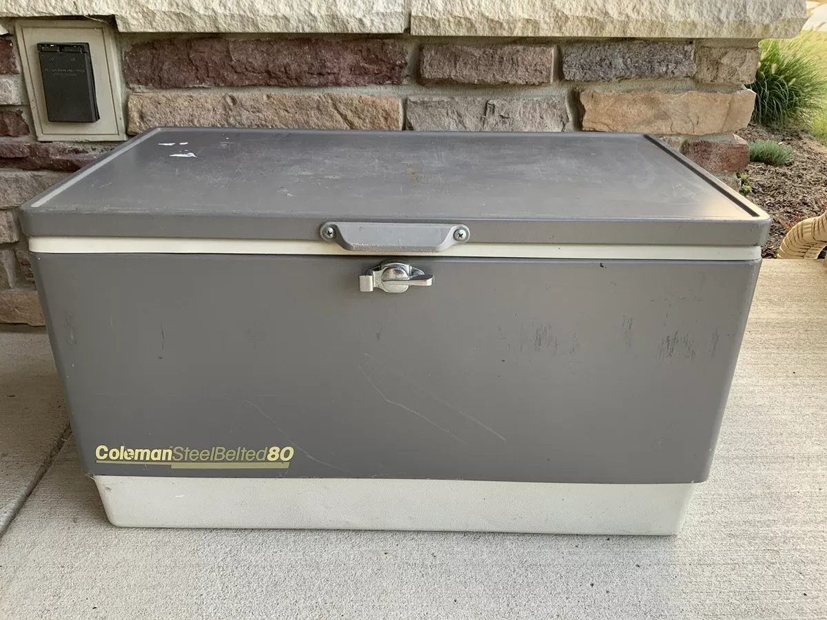 Vintage Coleman Steel Belted 80 Metal Cooler Metallic Grey Dated 12/88