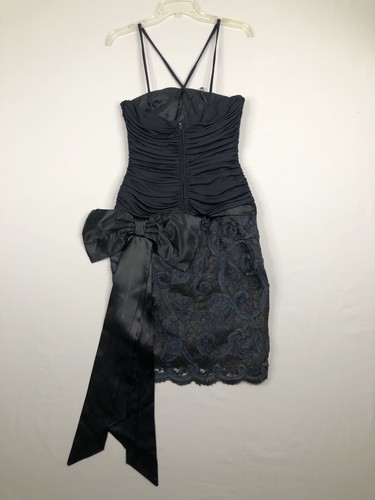 Vestido LILLIE RUBIN De Colección Talla 4 Halter Acanalado Escote Corazón Encaje Falda Lazo - Imagen 3 de 12