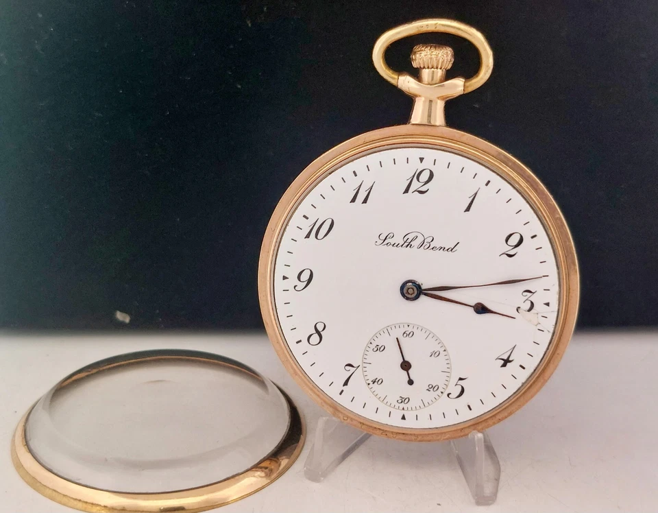 South Bend 1915 15J 12s Gr. Reloj Bolsillo 407 Lleno de Oro Reg. Población = 6, funciona Foto 3 de 4
