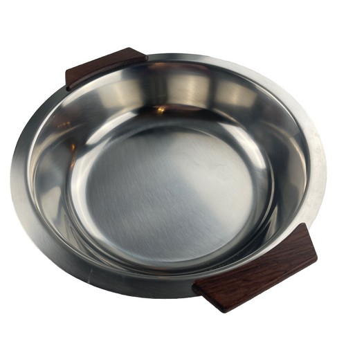 Retro Dish Stainless Steel Serving Bowl W/ Wood Handles 9.5” D. Mid Century Mod - Picture 2 of 12
