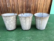 Vintage 3 Sap Pails Buckets Flower Planters 9" High Maple Syrup Galvanized #5