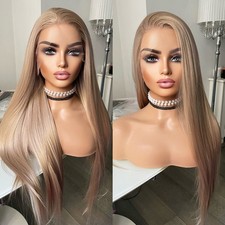 Blonde Synthetic Hair Heat Resistant Natural Lace Front Wigs Long Straight